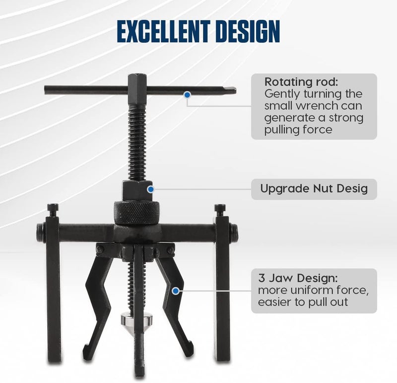 CMTOOL Bearing Puller Tool 3 Jaw Pilot Bearing Removal Tool Kit, Blind Bearing Extractor Small Tool Set, CR-V Steel, Three Jaw Design - Image 5